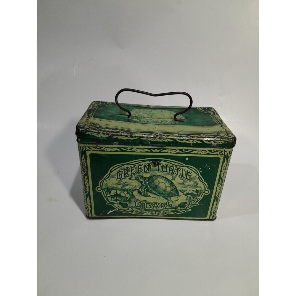 Antique Green Trutle Cigar/Lunch Box